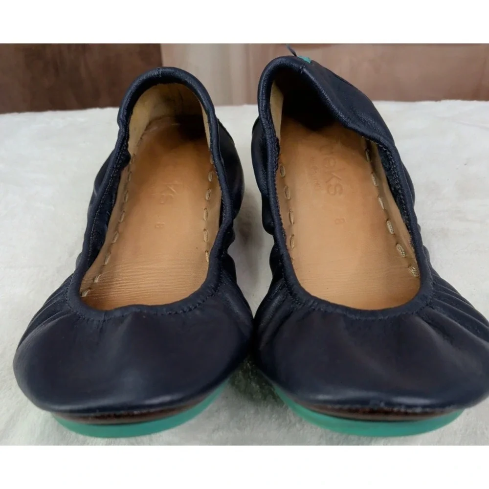 Tieks Navy Leather Ballet Flat with Teal Sole